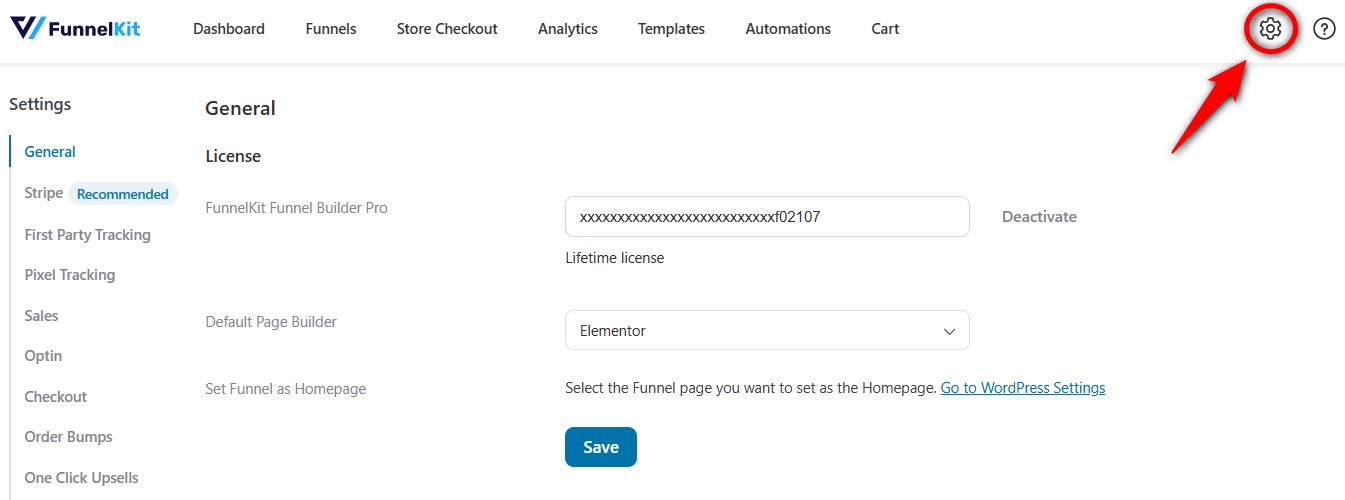 Go to settings of FunnelKit Funnel Builder