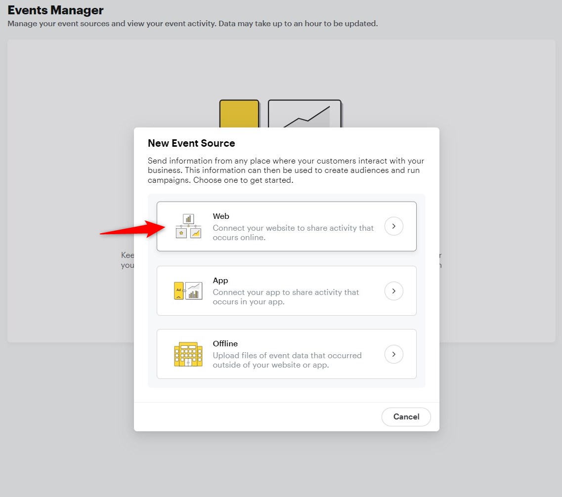 Click on New event source and choose web