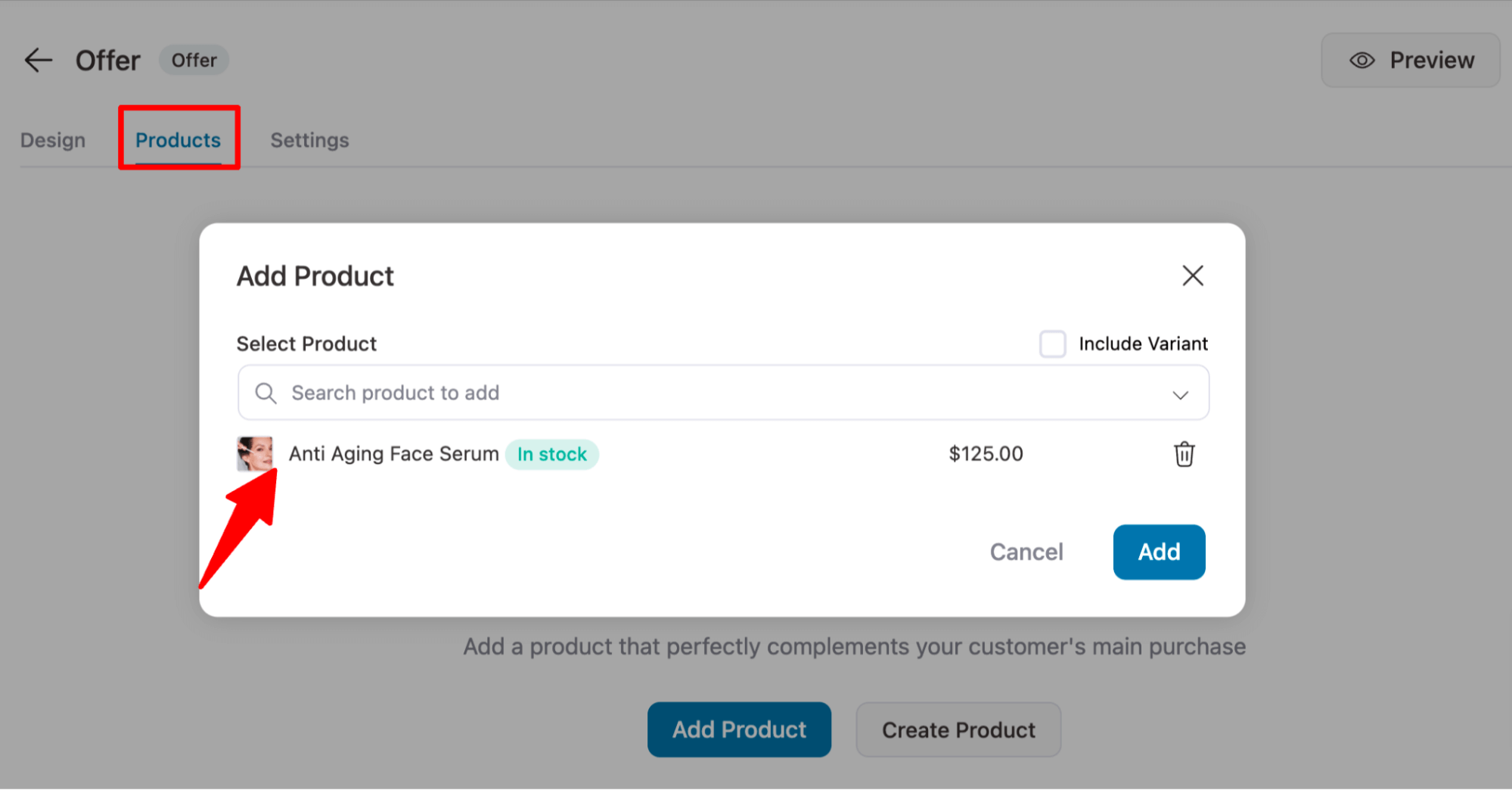 add anti aging face serum to upsell