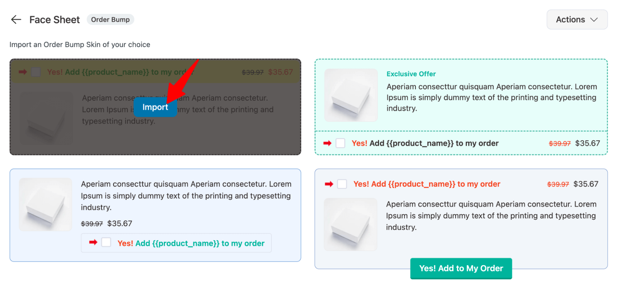 import order bump skin for face sheet