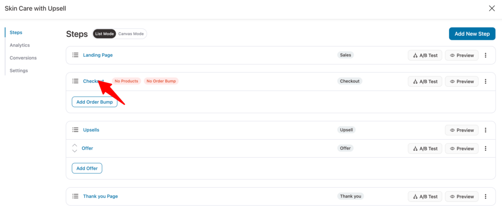 click on checkout WooCommerce upsell template