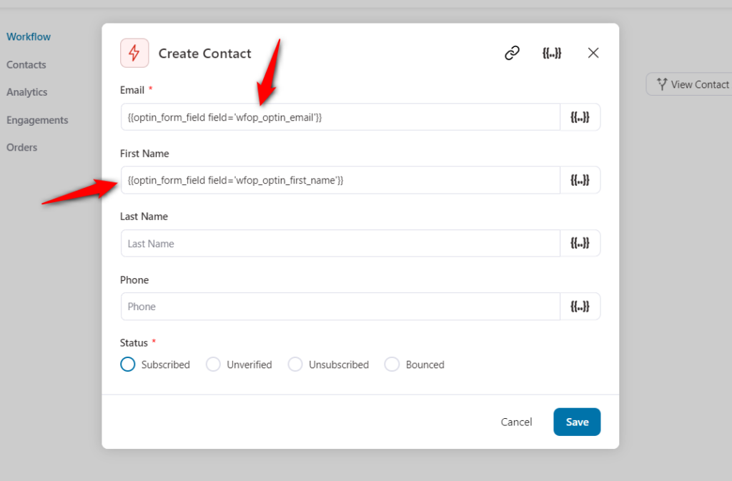 Enter the fields using the form merge tags