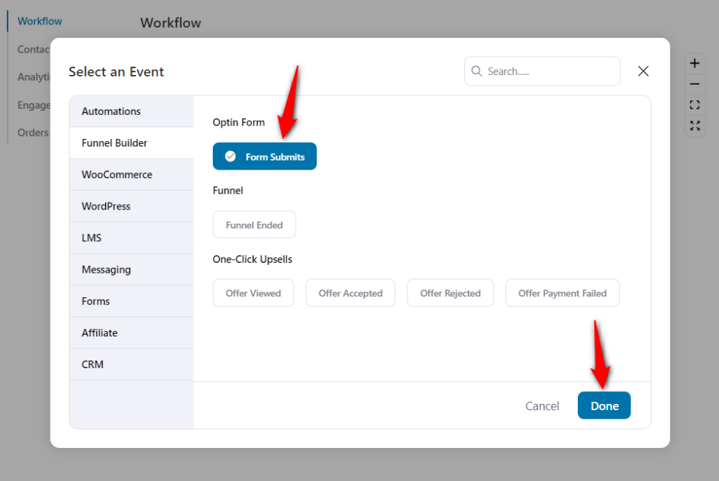 Add the optin form submits event