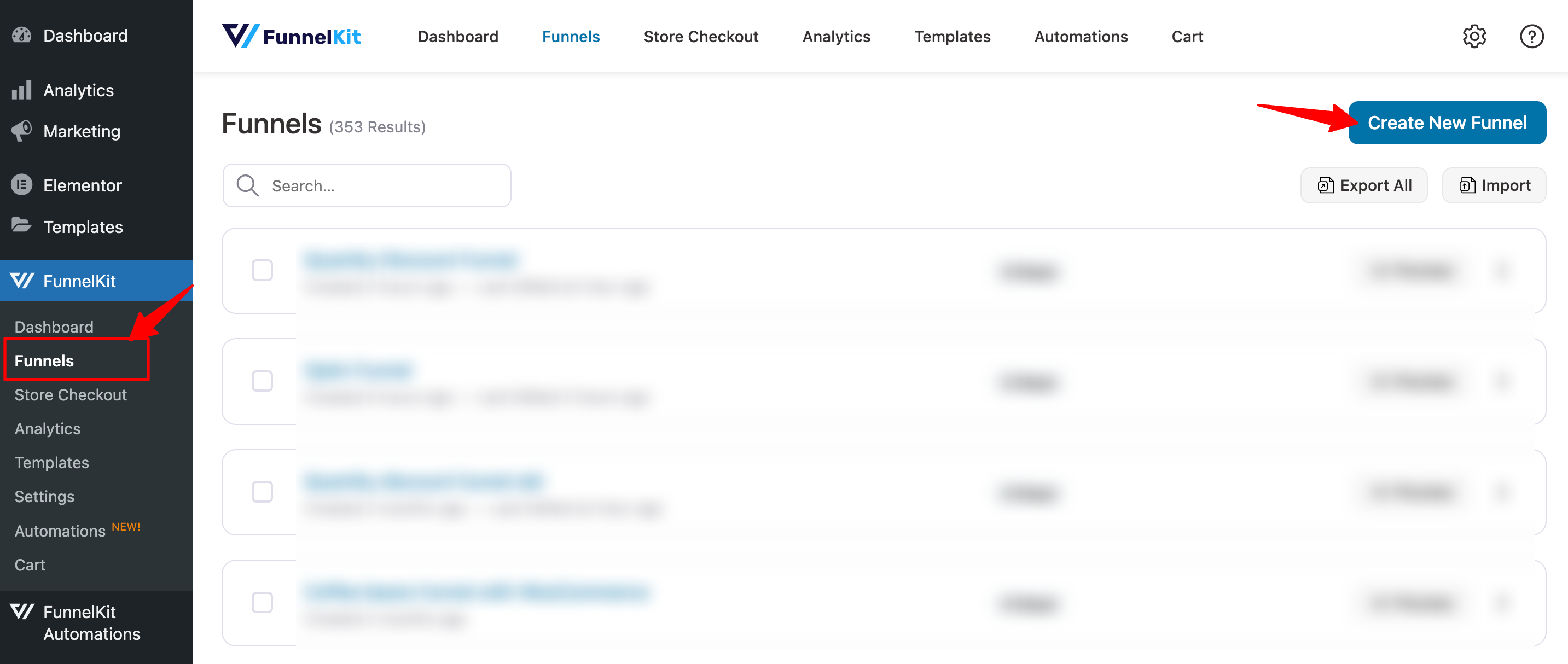 click to create a new sales funnel