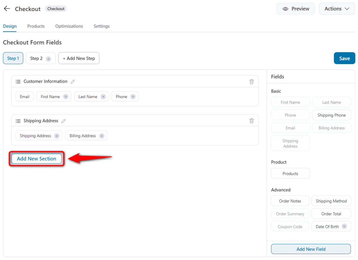 WooCommerce checkout field editor - adding a new section to the checkout form