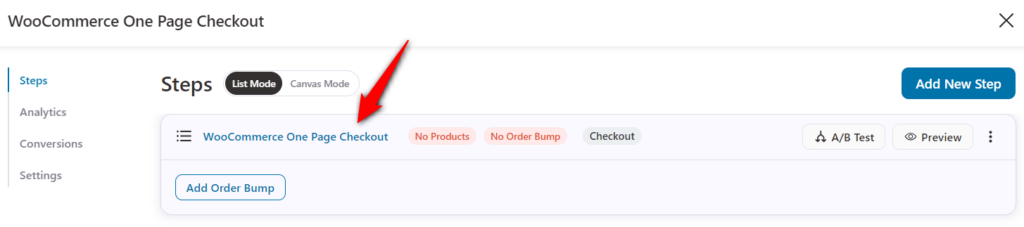 Click on the checkout page to edit it.