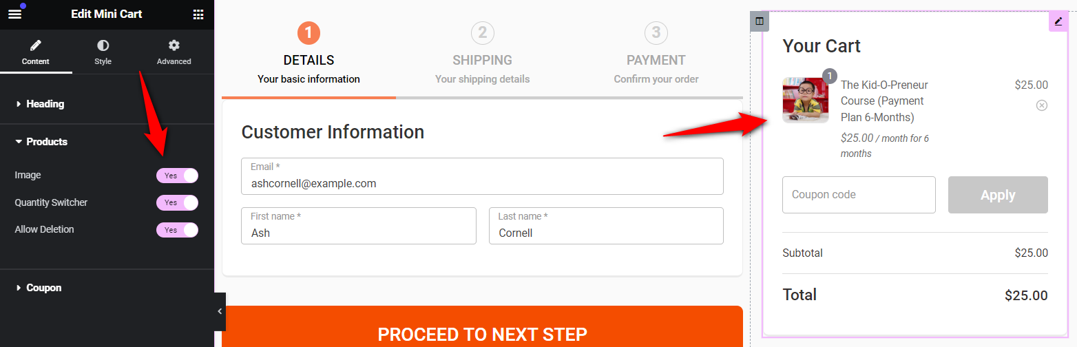 Customize woocommerce checkout page - edit the mini cart by enabling the product image, quantity switcher and item deletion