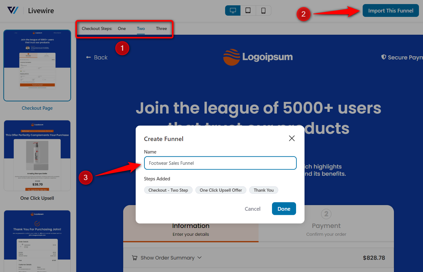 Import and name your sales funnel - woocommerce checkout field editor