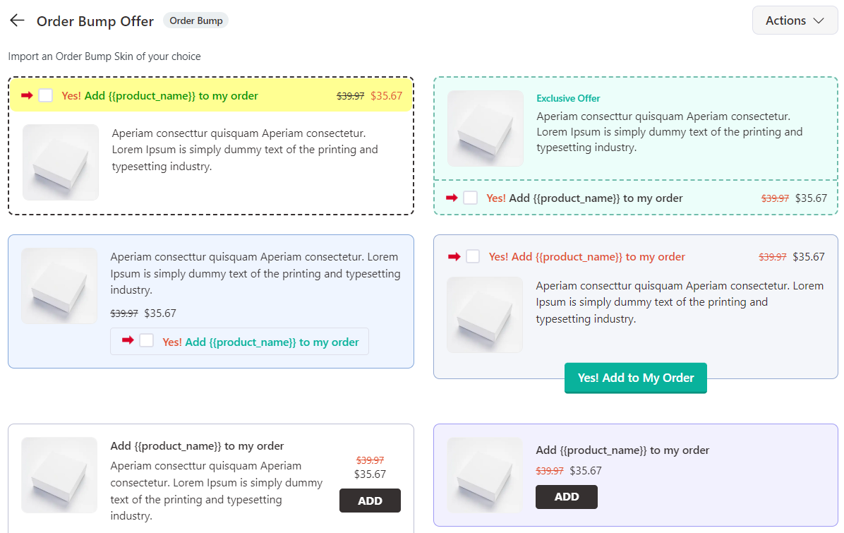 Import the order bump skins onto your woocommerce elementor checkout page 