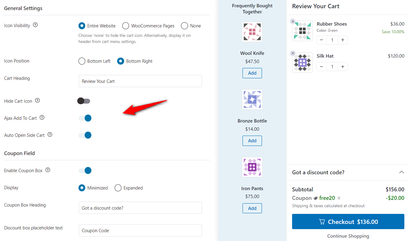 Configure the woocommerce sliding cart for woocommerce