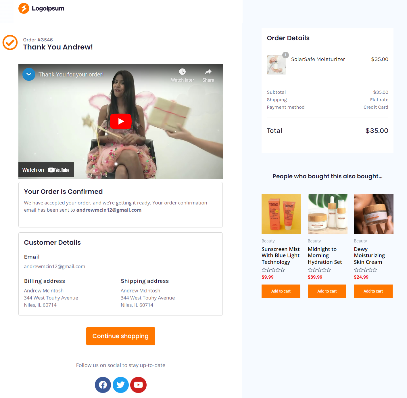 Custom thank you page that keeps the conversation going forward between the business and customer