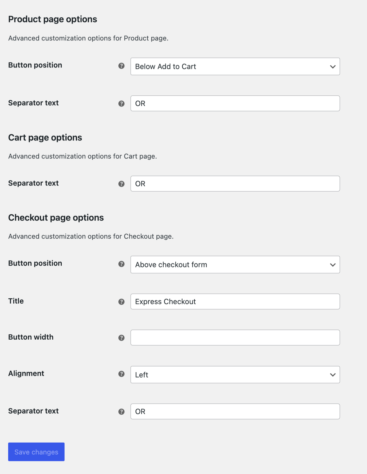 express checkout button set up on different page
