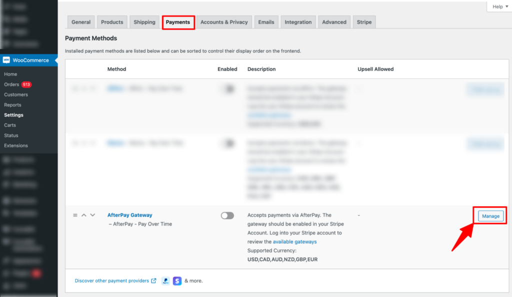manage afterpay gateway