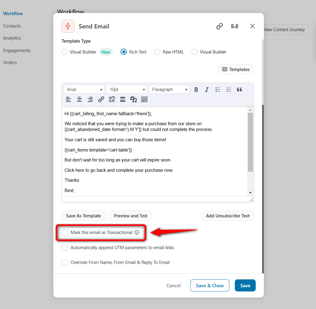 Mark this email as transactional