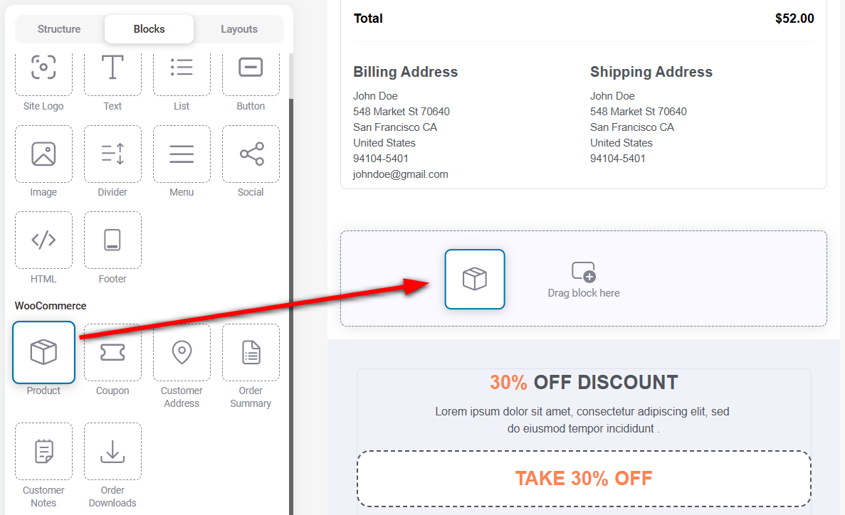 WooCommerce Email Customizer - Add the product recommendations block to your email