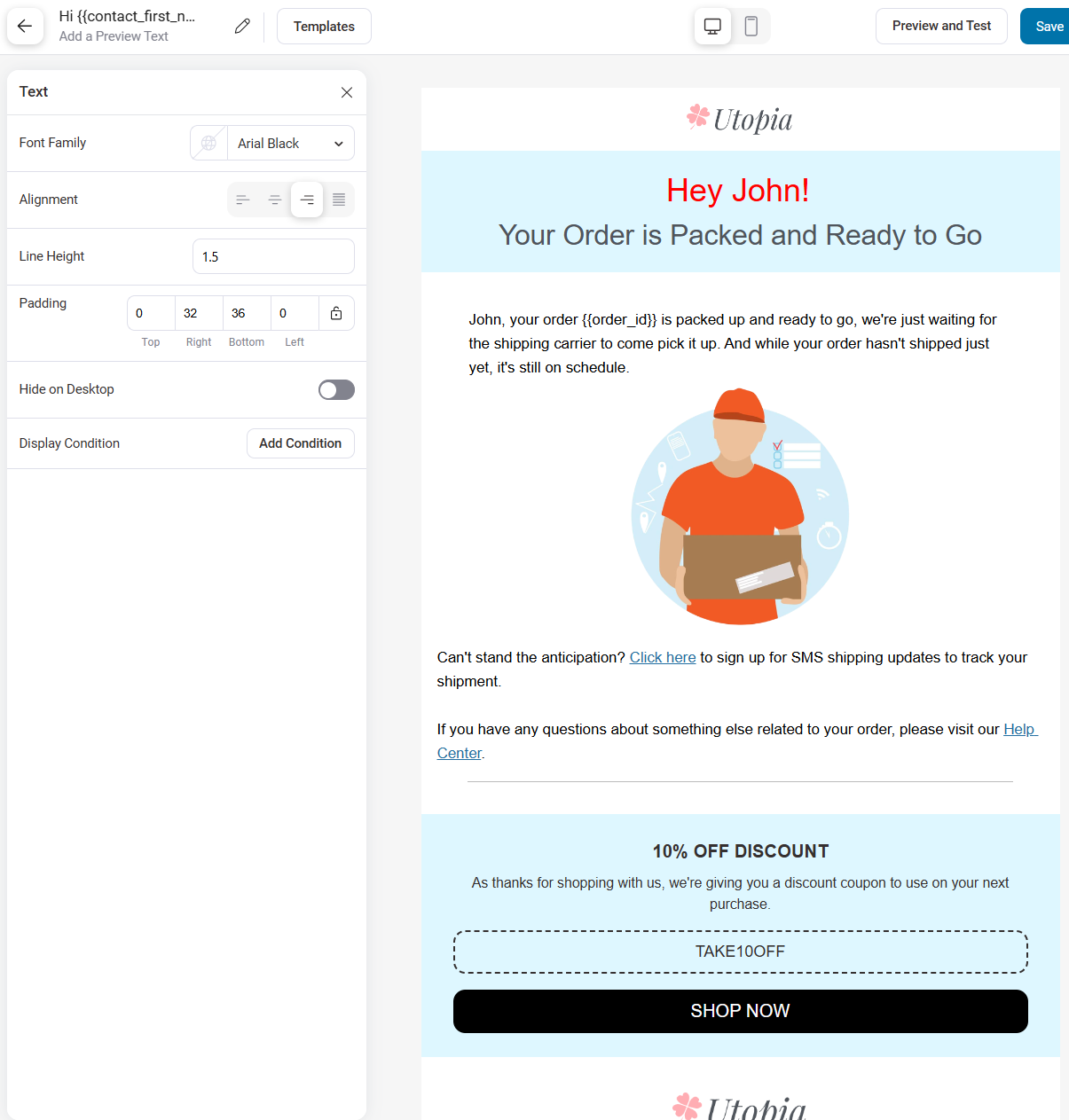 design awaiting shipment emails using drag and drop email builder in funnelkit automations 