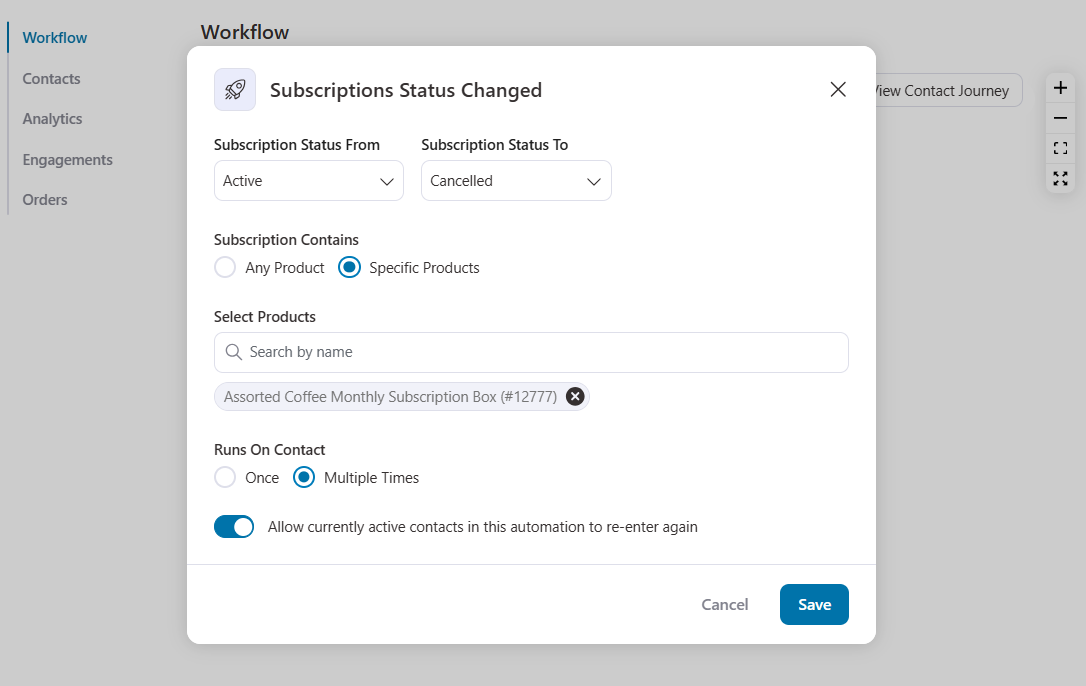 Configure the subscription from status as pending and to status as cancelled 