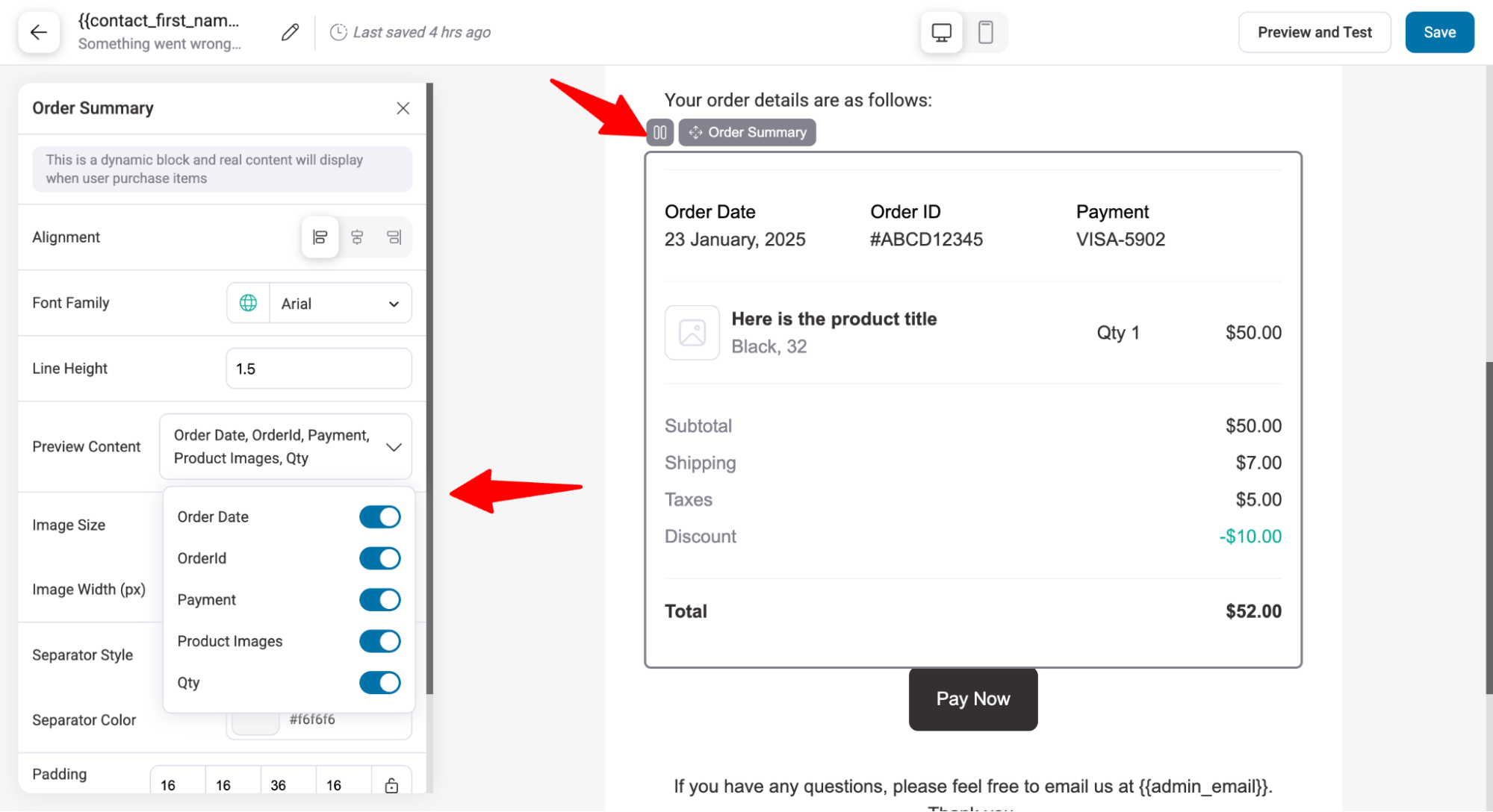 order summary customization