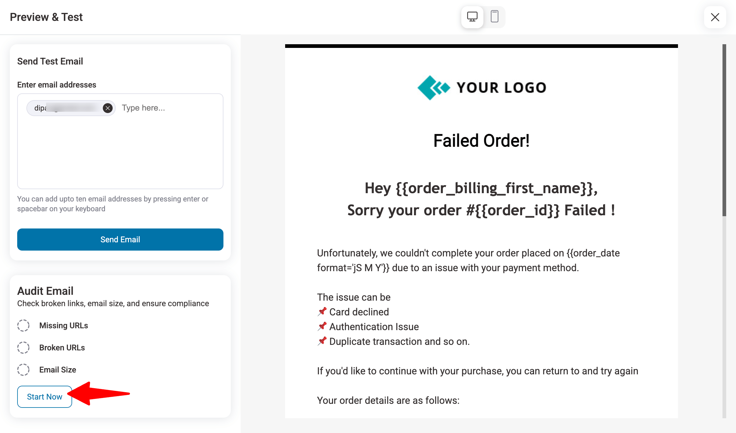 start audit WooCommerce failed order emails