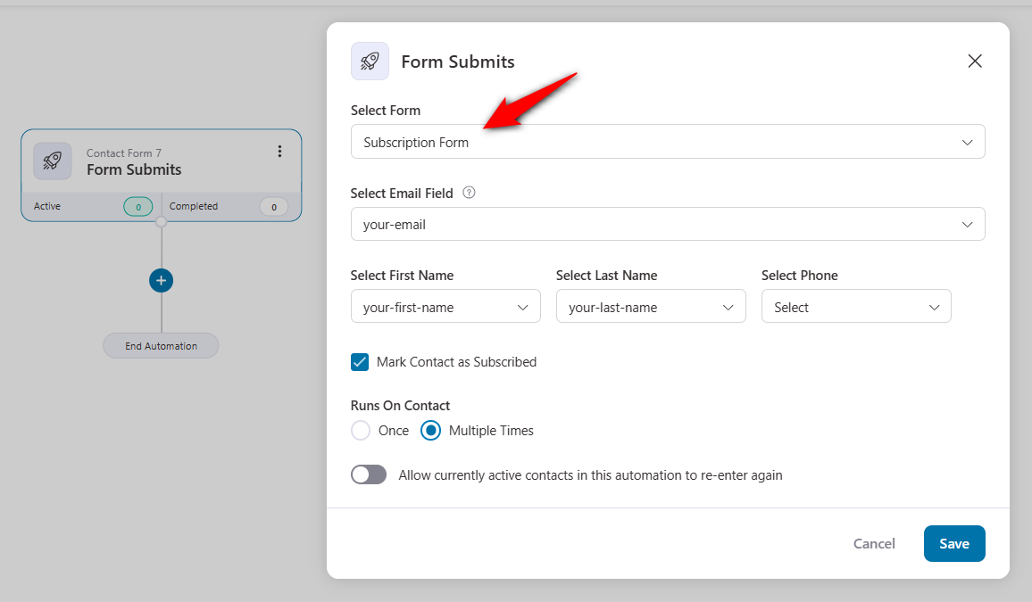 Set and configure the form submits event trigger for your woocommerce hubspot integration use case that adds new leads to your HubSpot contacts