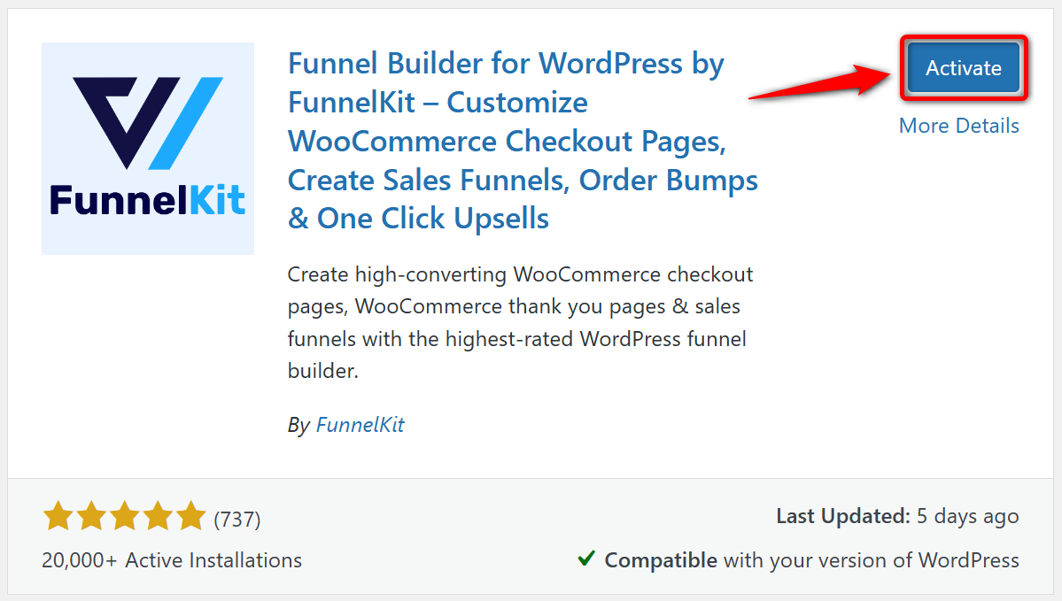 Activate FunnelKit by clicking on the activate button