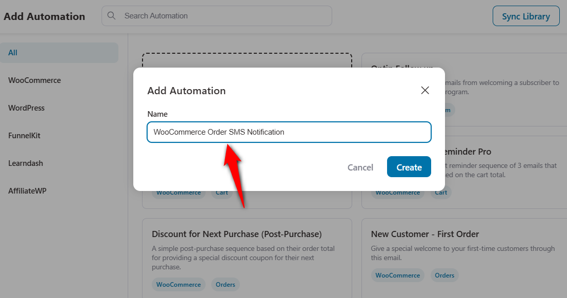 Select start from scratch and name your woocommerce order sms notification automation