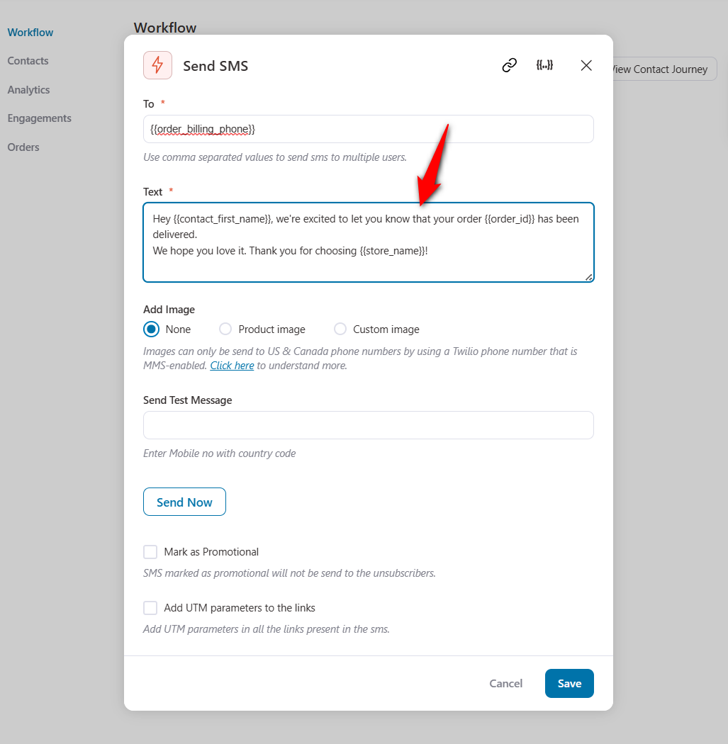 woocommerce order delivered SMS notification content