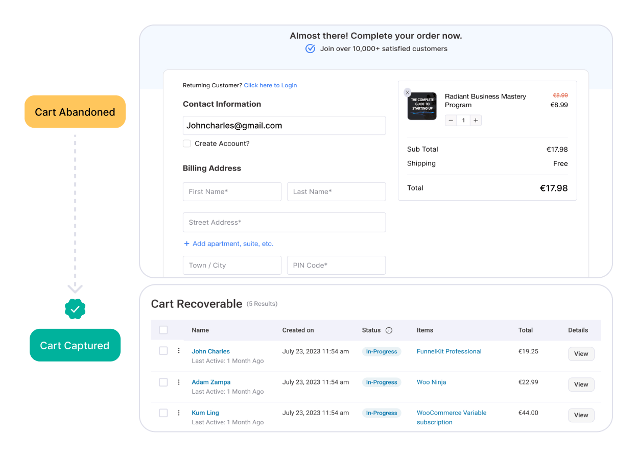 Track WooCommerce abandoned carts with live-cart tracking feature and recover your orders