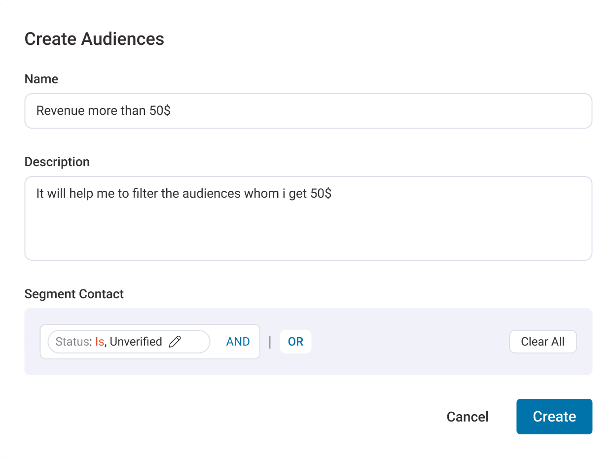 Create targeted audiences, send direct message to a contact, send broadcast campaigns to your audiences with relevant emails and SMS