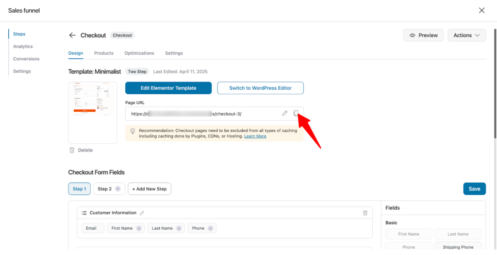 Copy the checkout URL
